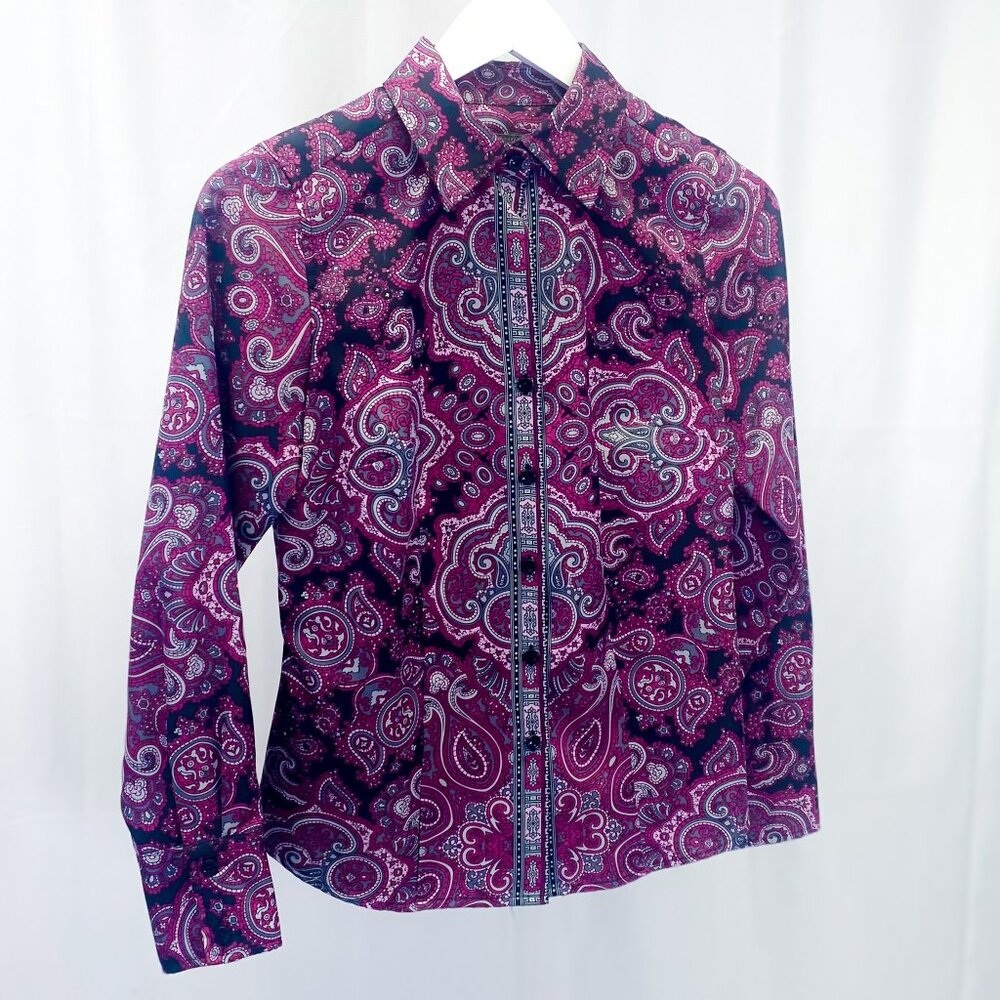 Ann Taylor Burgundy Paisley Button-Front Shirt
